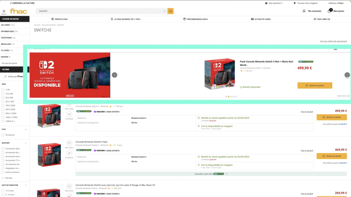 eretail fullview retailink by fnac darty retail media nintendo switch 2